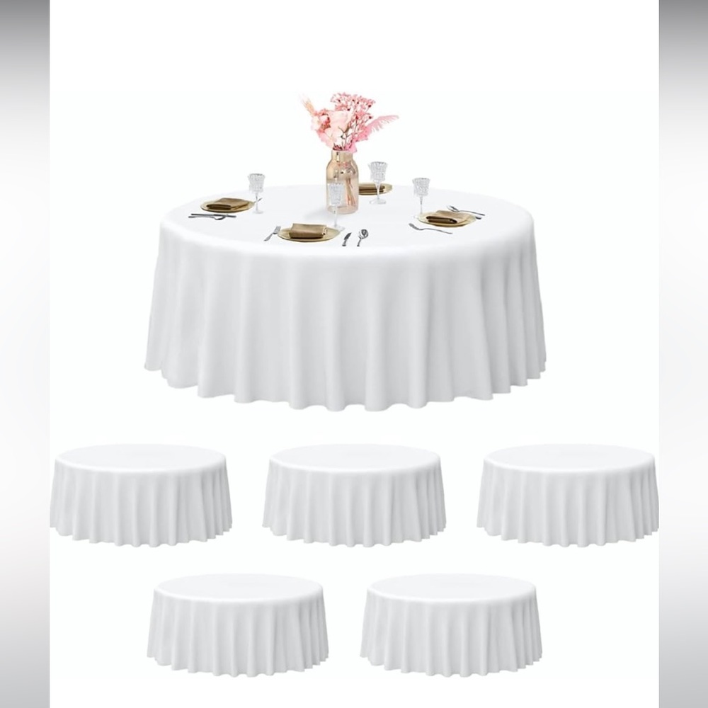 EMART Round Tablecloth White 2Pack Circular Polyester 120 Inch diameter
